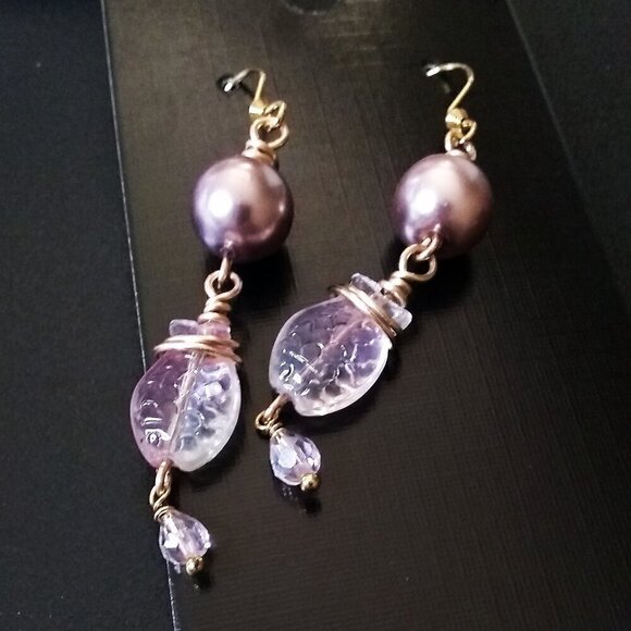 Pale Pink Sea Goddess Earrings ~ Crystals, Fish & Pearls! Sensual Femininity - Picture 2 of 9